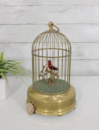 Vintage Singing Bird In Cage Automaton Music Box 11' Brass  Not Working / Repair