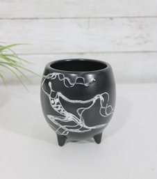 Vintage Sascha Brastoff Footed Vase 5' Black Ceramic Mid Century Modern Signed