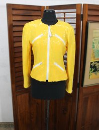 Womens Yellow Sequin Zip-Up Jacket  Long Sleeve  Size Small