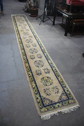 Vintage Chinese Handwoven Runner Rug - Floral Medallion Design