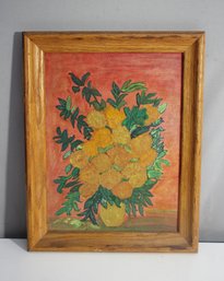 Vintage Floral Still Life Painting On Board  19H X 15W, Framed