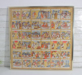 Large Framed Folk Art Story Panel Print  Biblical Scenes  Square Wall Art  35' X 35'