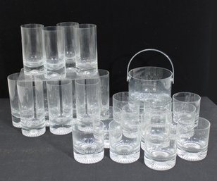Vintage Cut Crystal Barware Set  3.5' Rocks Glasses, 6' Highball Tumblers & Ice Bucket W/ Handle