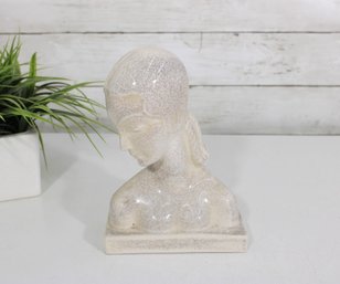 Vintage AMACO Art Pottery Bust #158  Cream Crackle Glaze Female Head Sculpture 8' X 5.5'