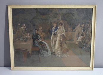 Vintage 20H X 26W Framed Print By L. David Guetta  Elegant 19th-Century Scene