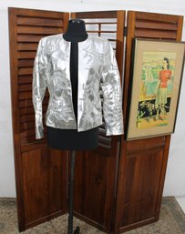 Chicos Silver Embossed Open-Front Jacket  Size 0