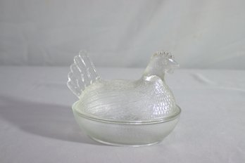 Vintage Pressed Glass Clear Hen-on-Nest Covered Candy Dish