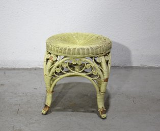 Vintage Green Wicker Stool