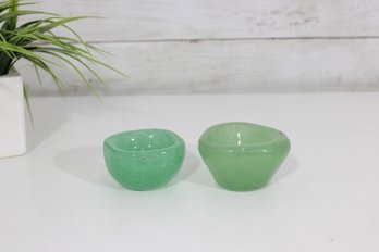 Pair Carlo Scarpa Venini Murano Glass Bubble Cups Green Art Glass 1.5' Vintage