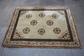 Elegant Vintage Chinese Handwoven Rug - Beige With Floral Medallions
