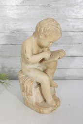 Marble Sculpture The Child Scribe  Seated Cherub Figure Writing Tablet, Classical Style, 17' Tall