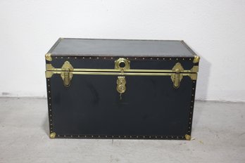 Elegant Vintage Blue And Brass Steamer Trunk