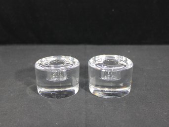 Pair Orrefors Crystal Ice Cube Votive Candle Holders  Gran Wrff Design  2' X 2.5'