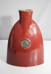Unique  Red Ceramic Vase With Decorative Medallion  13' Height