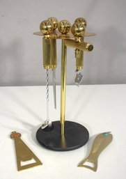 Vintage Mid-Century Brass & Sheffield England Bar Tool Set  Cocktail & Bottle Openers
