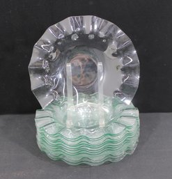 Set Of 12 Vintage 11' Clear Glass Wavy Edge Plates  Ruffled Rim Dinnerware