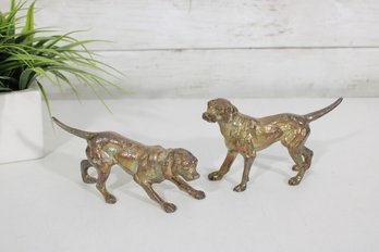 Vintage Brass Hunting Dog Figurines Set Pointer / Retriever 3.5' & 2.5'