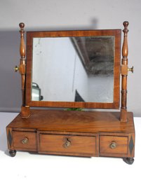 Antique Tilt Mirror Vanity With Three Drawers - Mahogany Finish