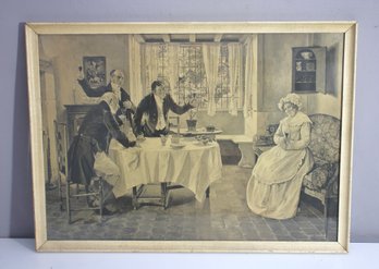 Large Vintage Print By H. Dowd, 21H X 39.5W  Framed Historical Scene