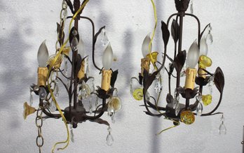 Pair Of Vintage French-Style Crystal Chandelier Sconces