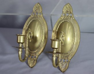 Two Brass-tone Candlestick Holder Wall Sconces