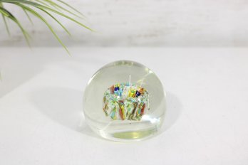 Vintage Art Glass Paperweight Colorful Confetti Millefiori Style 3'