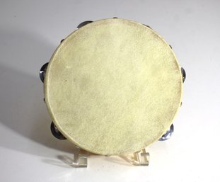 8' Round Vintage Tambourine With Natural Skin Head And Metal Jingles