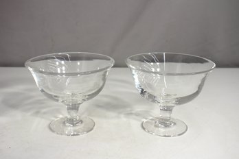 Vintage Clear Glass Sherbet Or Dessert Compote Dishes  Elegant Stemmed Pair (4.5 H X 5.5 Round)