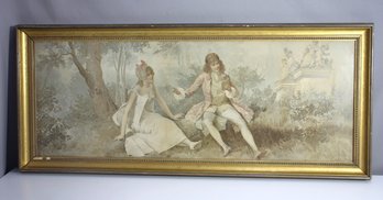 Large 22H X 51.5W Antique Print By H. Lefler  Framed Romantic Rococo Scene