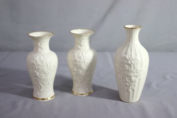 Group Of 3 Vintage Lenox Porcelain Gold Rim Vases - 1 Iris And 2 Ming Blossom