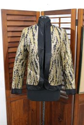 Vintage Black & Gold Brocade Evening Jacket  Leaf Motif  Size 10