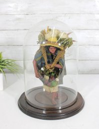 Vintage Italian Capodimonte Style Figurine Vegetable Vendor W/ Glass Dome 12.5'
