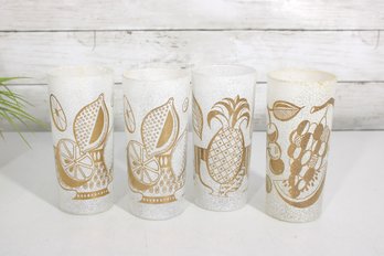 Vintage Georges Briard Gold Frosted Fruit Highball Glasses  Set Of 4  6.5' Barware