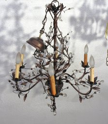 Vintage French-Style Crystal And Metal Chandelier - Six-Light Design