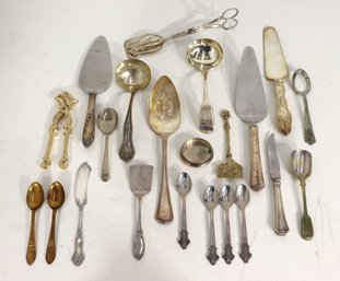 Group Lot Of Vintage Silverplate & Mixed Metal Serving Utensils  Assorted Flatware Pieces