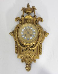 Louis XVI Style Bronze Cartel Wall Clock  Ornate Gilt Case, French Classical Design, 19.5' H