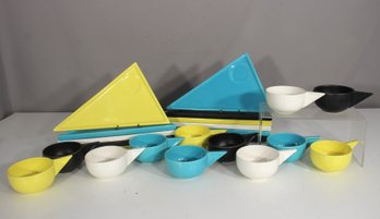 Vintage Postmodern Cup & Plate Set  12 Geometric Cups  11 Triangular Plates  Memphis Style
