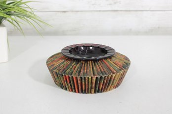 Vintage 1960s Retro Mod Rolled Magazine Ashtray W/ Glass Insert  6' Round