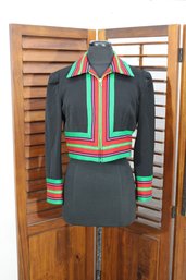 Emanuel Ungaro Black Cropped Jacket W/ Multicolor Stripe Trim  Size 2 / 36