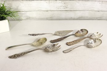Group Lot Of Vintage Silverplate Serving Utensils  Ornate Patterns & Mixed Designs