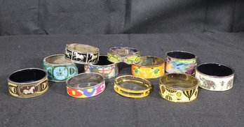 #23-Lot Of 10 Assorted Designer-Style Enamel Bangle Bracelets Herms Marked, Colorful Patterns