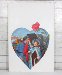 Signed The Mischievous Miscreants Framed Artwork  Romantic Heart Motif Scene With Carriage & Rose, 30' X 20