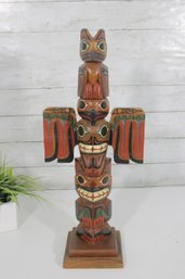 Hand Carved & Painted Kyan Totem Pole Sculpture  Northwest Coast Style  Signed  20'