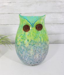 Murano Art Glass Owl Vase 11' Green Blue Sommerso Style Italian Hand Blown