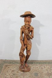 Large Hand-Carved Wood Figure Sculpture  39.5' Tall  Folk Art Style Standing Man Statue