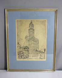 Framed Etching Of Woolworth Building, New York - Signed Artwork