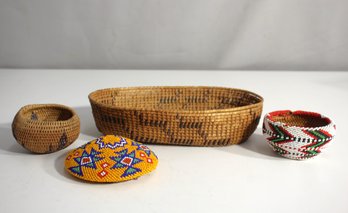Collection Of Handmade Woven And Beaded Baskets  Assorted Designs And Colors