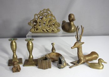 Eclectic Group Lot Of Vintage Brass Dcor And Accessories