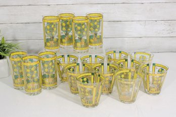 Vintage Georges Briard Lemon Tree Barware Glass Set  Highball & Lowball  Mid Century