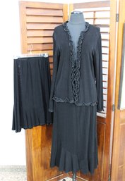 Chicos Travelers Black 3-Piece Set  Ruffled Jacket, Tank & Skirt  Size 0